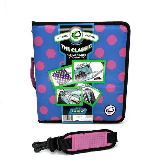 Case-It “The Classic” 2” Three Ring Binder Blue with Pink Polka Dots 3 New NWT - Picture 6 of 6